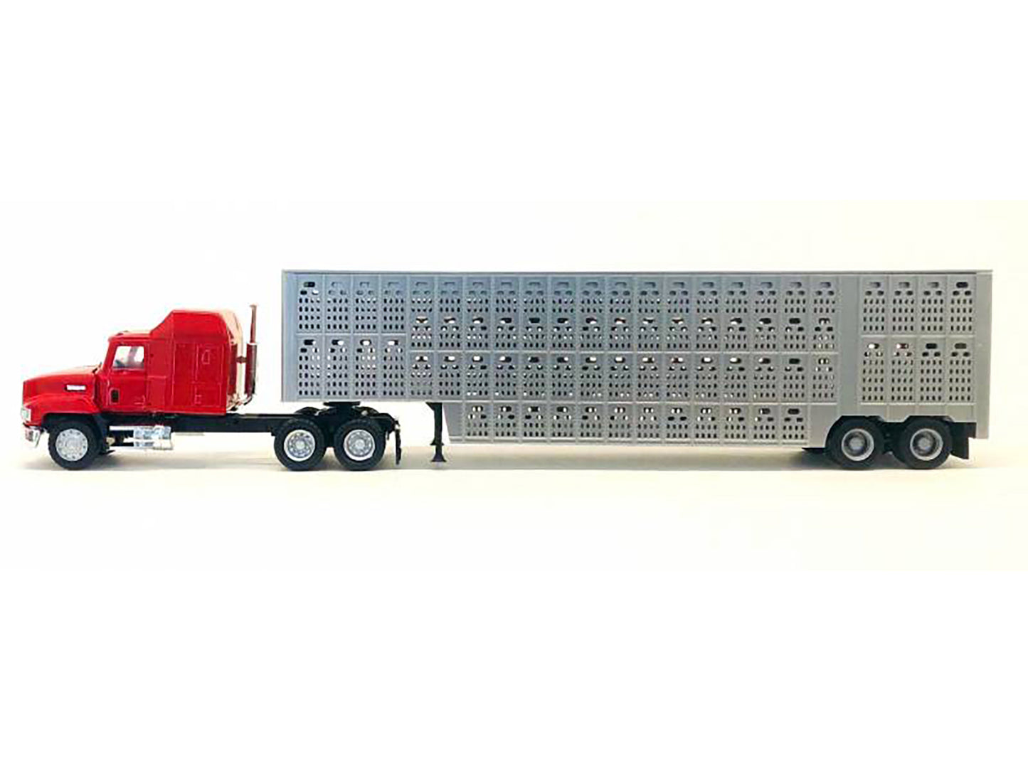 Mack CH 613 with Sleeper Cab Red with Silver Livestock Trailer 1/87 (HO) Plastic Model Car by Promotex