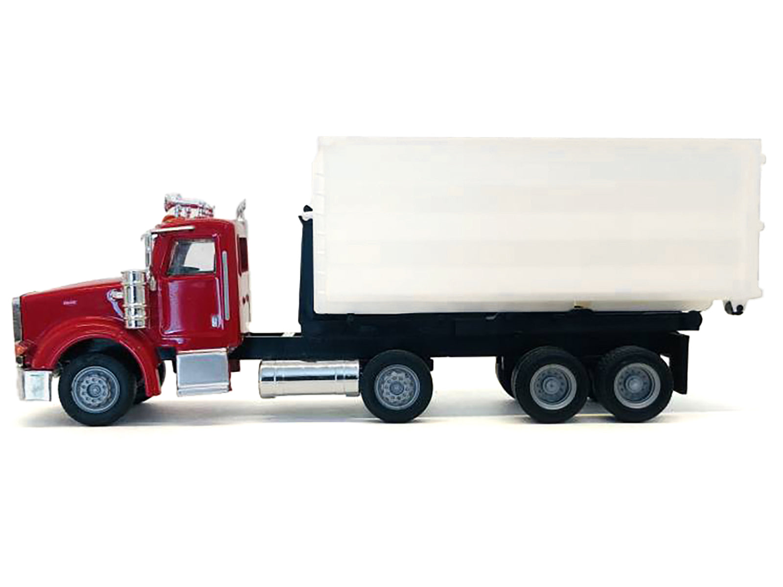 Peterbilt 367 Roll-Off Dump Truck Red with White Box 1/87 (HO) Plastic Model Car by Promotex