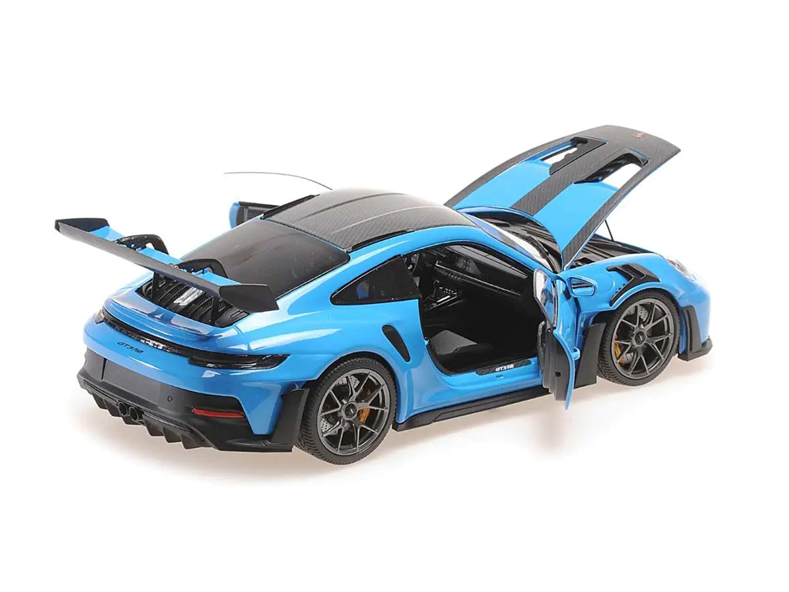 2024 Porsche 911 (992) GT3 RS "Weissach Package" Blue with Carbon Top and Hood Stripes Limited Edition to 200 pieces Worldwide 1/18 Diecast Model Car by Minichamps