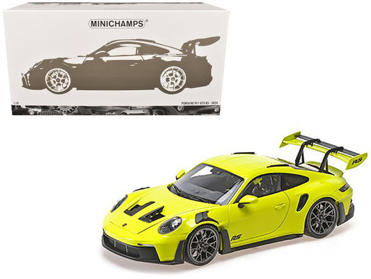 2024 Porsche 911 GT3 RS Acid Green with Carbon Top and Hood Stripes Limited Edition to 400 pieces Worldwide 1/18 Diecast Model Car by Minichamps