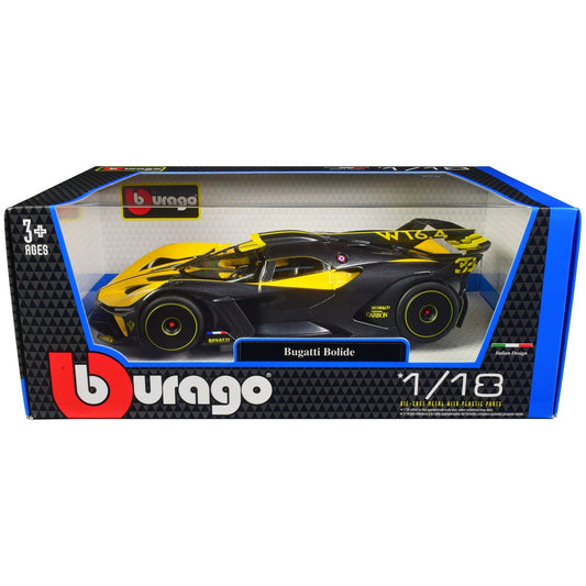 Bugatti Bolide Yellow and Carbon Gray 1/18 Diecast Model Car by Bburago