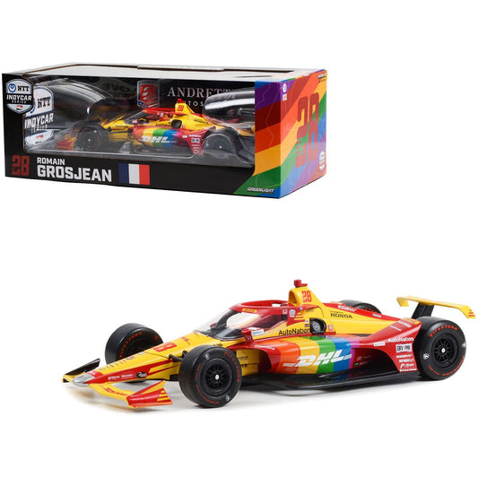 Dallara IndyCar #28 Romain Grosjean "DHL Delivered with Pride" Andretti Autosport "NTT IndyCar Series" (2022) 1/18 Diecast Model Car by Greenlight