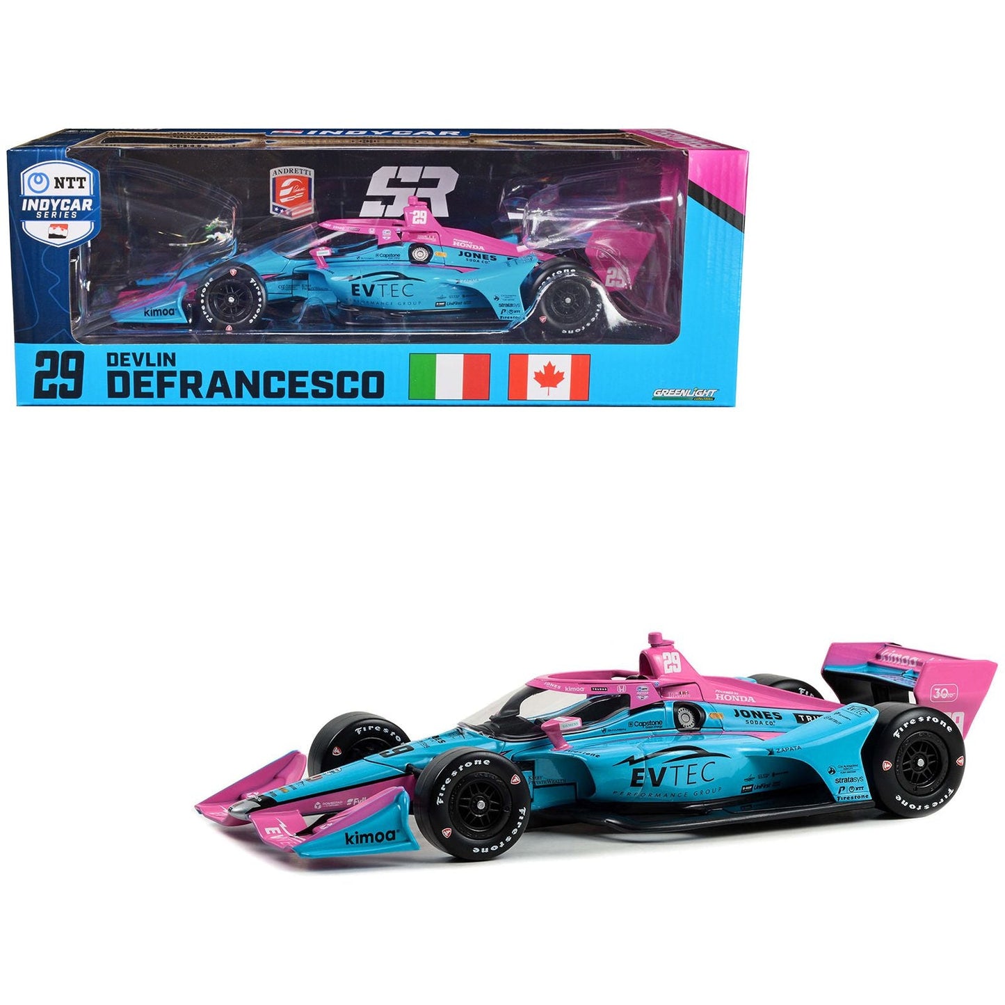 Dallara IndyCar #29 Devlin DeFrancesco "EVTEC Performance Group" Andretti Steinbrenner Autosport (Road Course Configuration) "NTT IndyCar Series" (2023) 1/18 Diecast Model Car by Greenlight