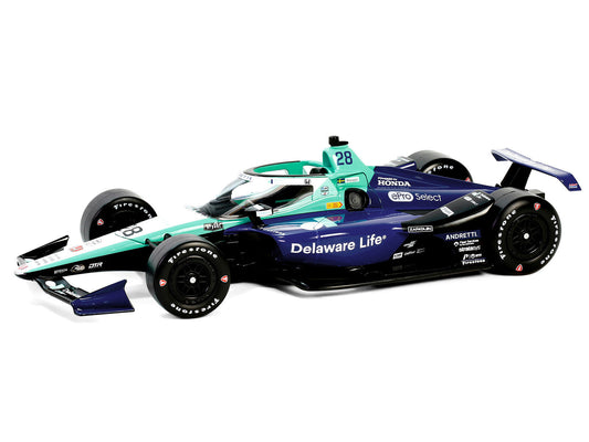 Dallara IndyCar #28 Marcus Ericsson "Delaware Life" Andretti Autosport "NTT IndyCar Series" (2024) 1/18 Diecast Model Car by Greenlight