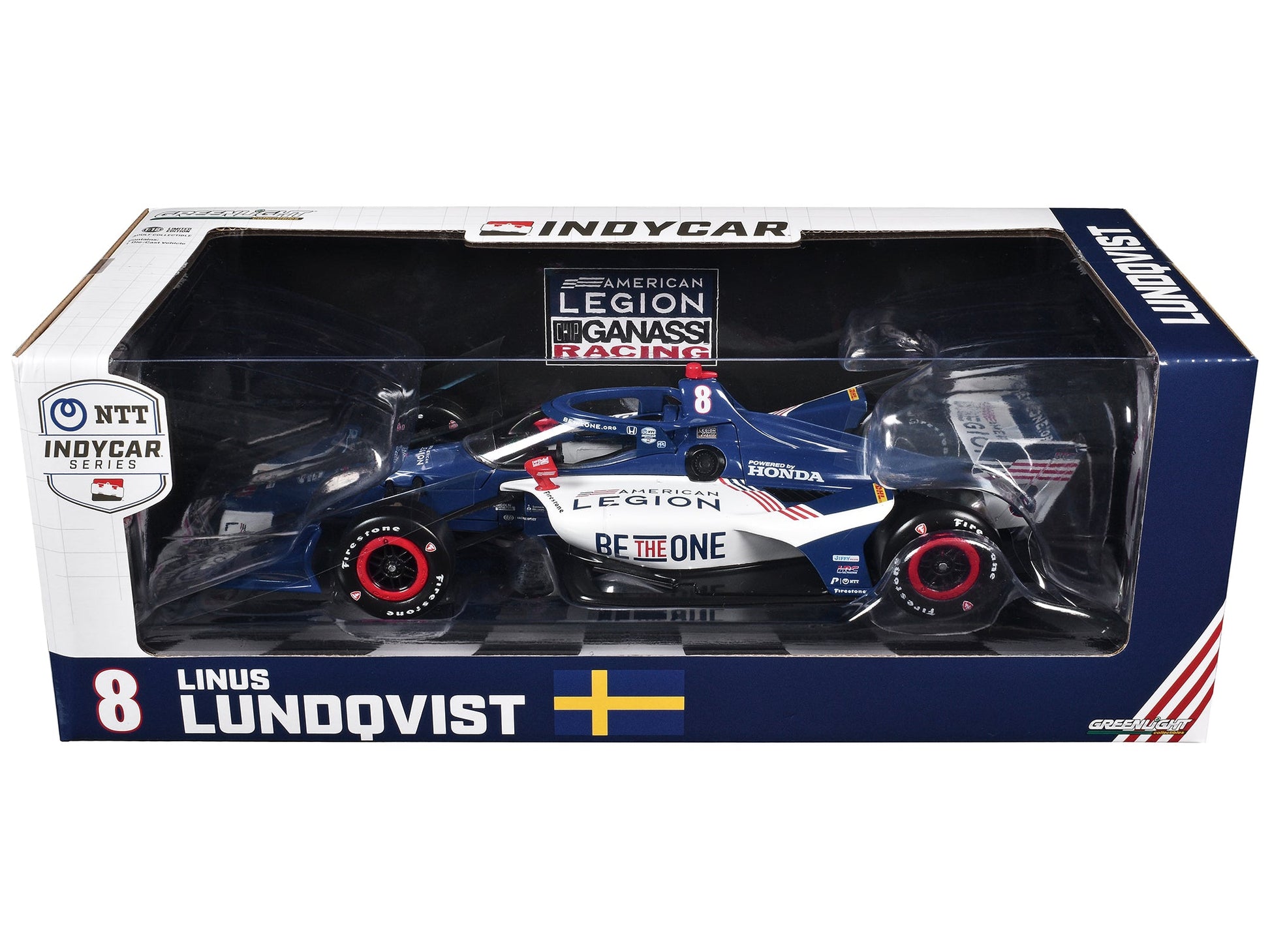 Dallara IndyCar #8 Linus Lundqvist "The American Legion" Chip Ganassi Racing (Road Course Configuration) "NTT IndyCar Series" (2024) 1/18 Diecast Model Car by Greenlight