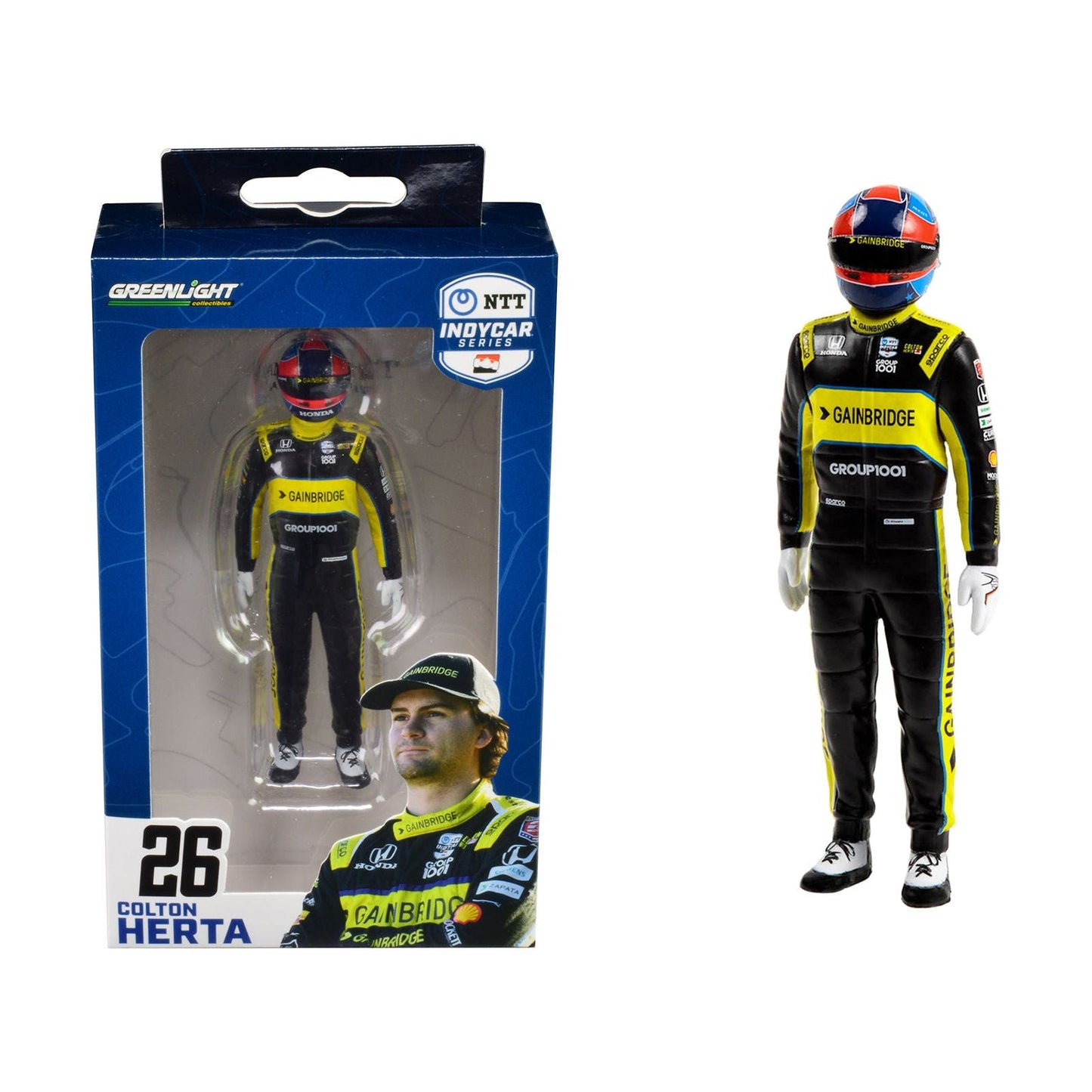 "NTT IndyCar Series" #26 Colton Herta Driver Figure "Gainbridge - Andretti Autosport" for 1/18 Scale Models by Greenlight