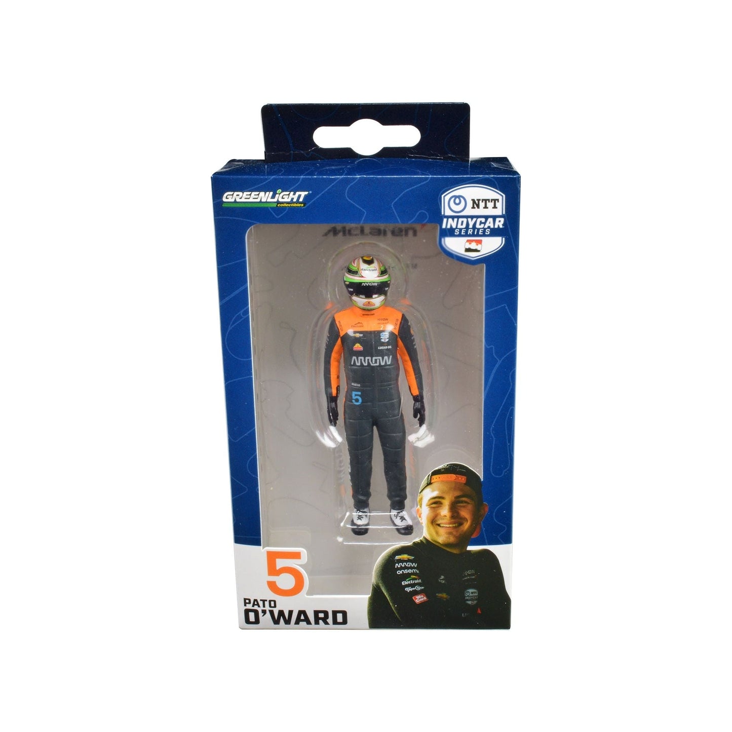 "NTT IndyCar Series" #5 Pato Oâ€™Ward Driver Figure "Arrow - Arrow McLaren" for 1/18 Scale Models by Greenlight