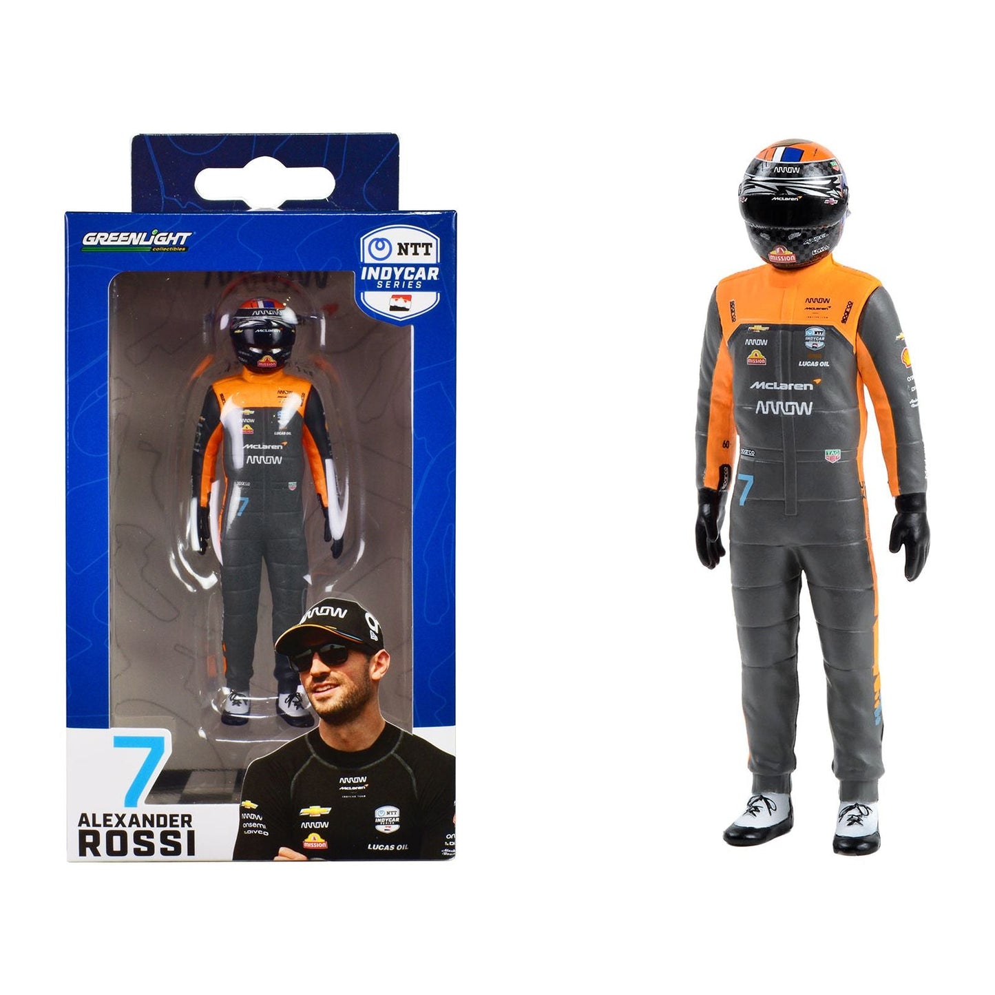 "NTT IndyCar Series" #7 Alexander Rossi Driver Figure "McLaren - Arrow McLaren" for 1/18 Scale Models by Greenlight