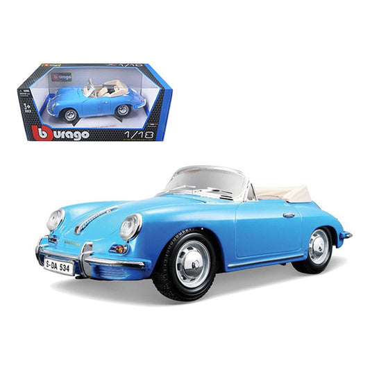 1961 Porsche 356B Convertible Blue 1/18 Diecast Car Model by Bburago