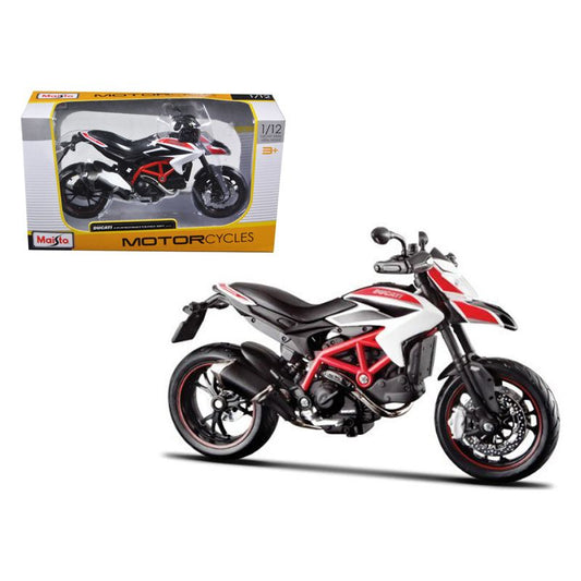 2013 Ducati Hypermotard SP White with Black and Red Stripes 1/12 Diecast Motorcycle Model by Maisto