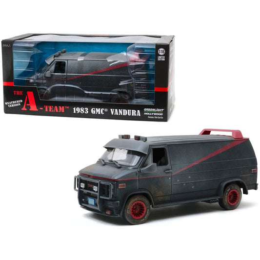 1983 GMC Vandura Black Weathered Version with Bullet Holes "The A-Team" (1983-1987) TV Series 1/18 Diecast Model Car by Greenlight