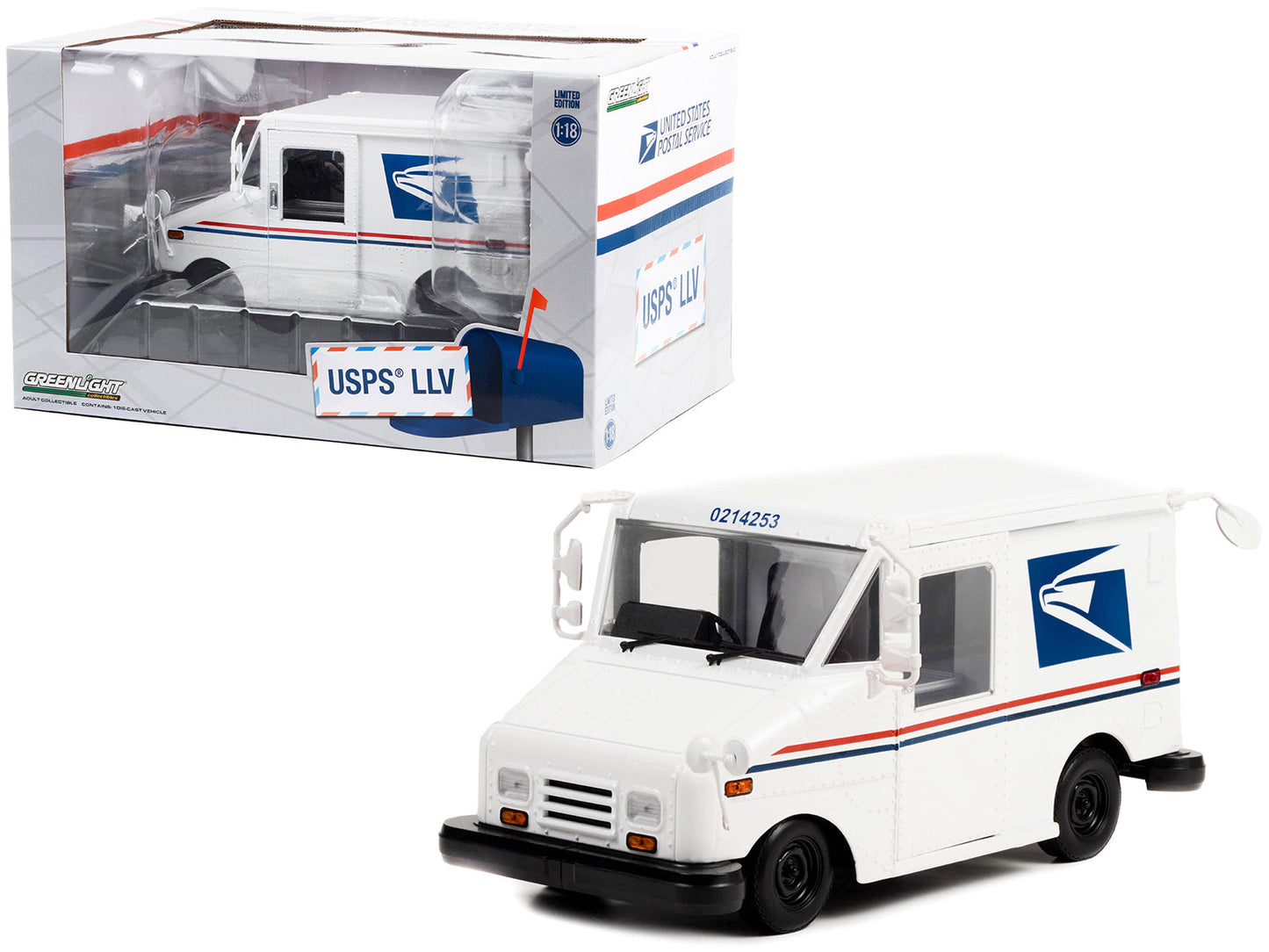 United States Postal Service (USPS) Long-Life Postal Delivery Vehicle (LLV) White 1/18 Diecast Model Car by Greenlight