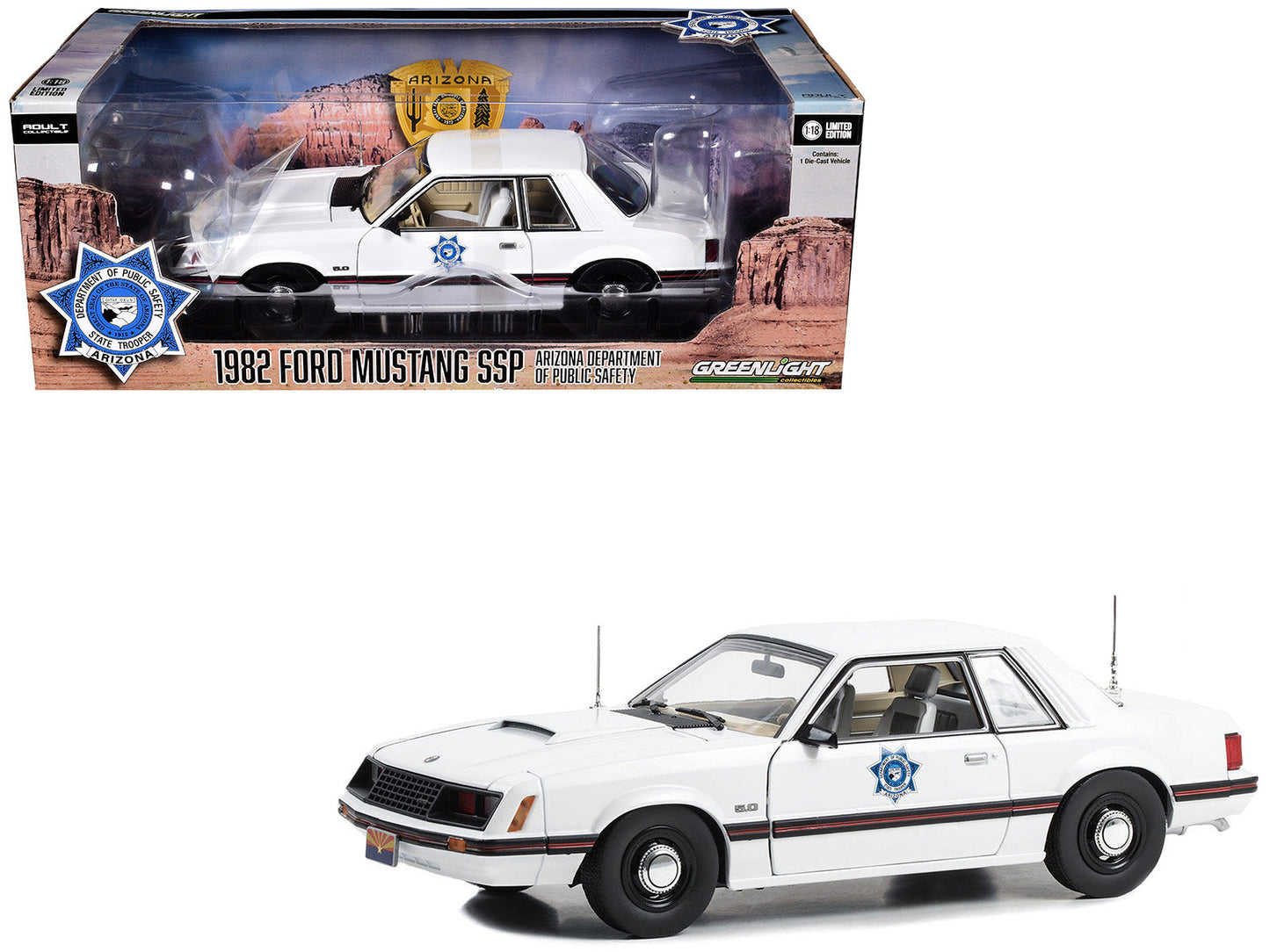 1982 Ford Mustang SSP White "Arizona Department of Public Safety" 1/18 Diecast Model Car by Greenlight