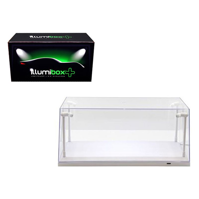 Collectible Display Show Case with LED Lights for 1/18 1/24 Models with White Base by Illumibox