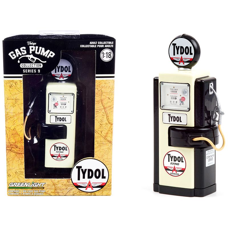 1948 Wayne 100-A Gas Pump "Tydol Flying Gasoline" Black and Cream "Vintage Gas Pumps" Series 9 1/18 Diecast Model by Greenlight