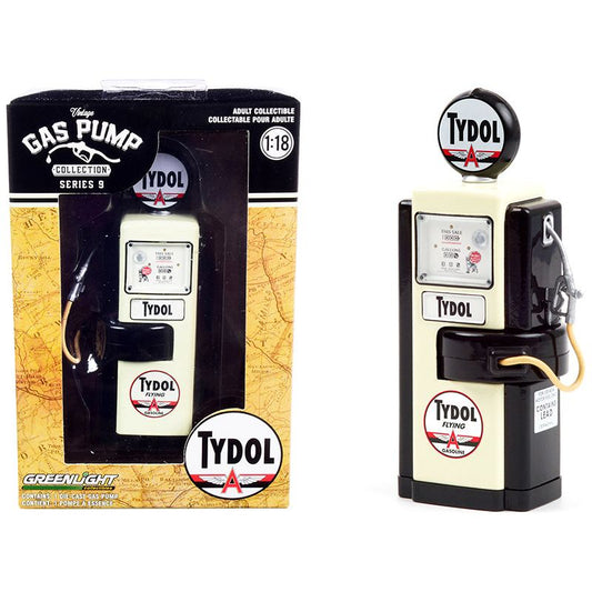 1948 Wayne 100-A Gas Pump "Tydol Flying Gasoline" Black and Cream "Vintage Gas Pumps" Series 9 1/18 Diecast Model by Greenlight