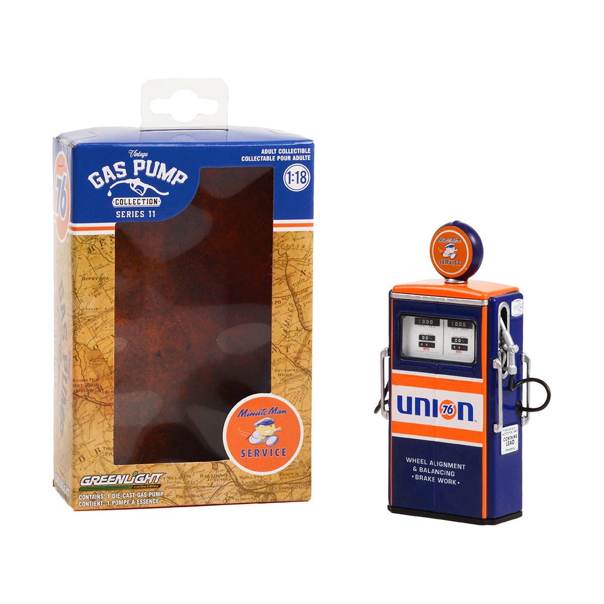 1954 Tokheim 350 Twin Gas Pump "Union 76 Minute Man Service" Dark Blue and Orange "Vintage Gas Pumps" Series 11 1/18 Diecast Model by Greenlight