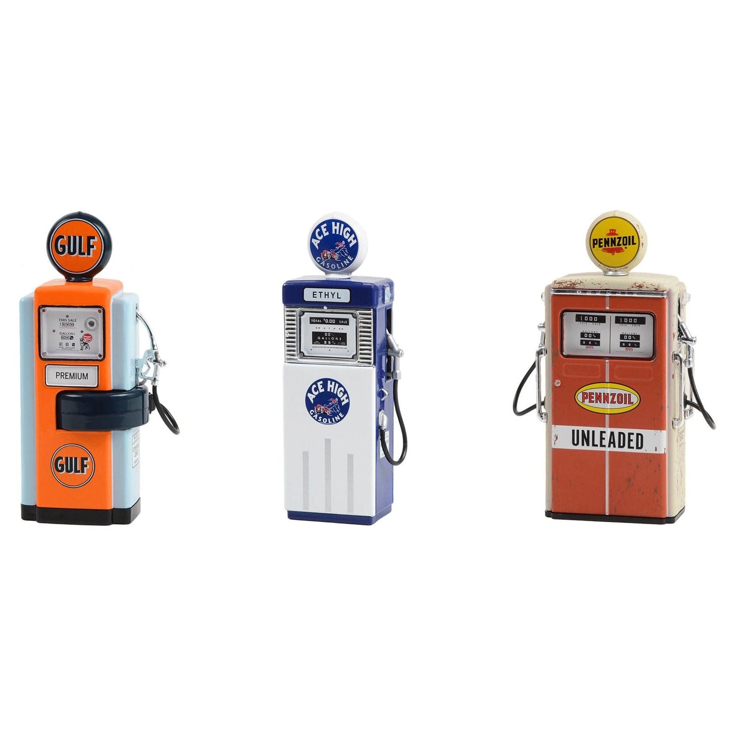 "Vintage Gas Pump" Set of 3 Pumps Series 14 1/18 Diecast Models by Greenlight