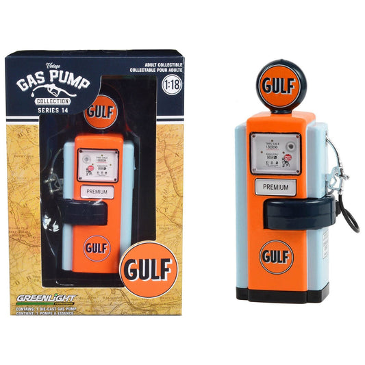 1948 Wayne 100-A Gas Pump "Gulf Oil" Orange and Light Blue "Vintage Gas Pumps" Series 14 1/18 Diecast Replica by Greenlight