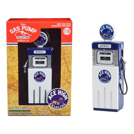 1951 Wayne 505 Gas Pump "Ace High" White and Blue "Vintage Gas Pumps" Series 14 1/18 Diecast Replica by Greenlight