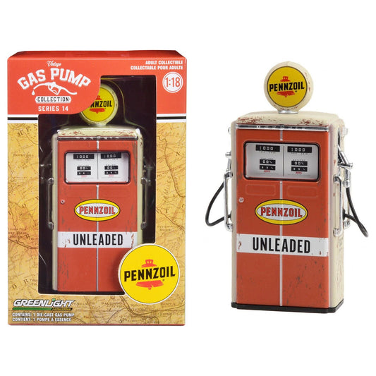 1954 Tokheim 350 Twin Gas Pump "Pennzoil Unleaded" Orange and Beige (Weathered) "Vintage Gas Pumps" Series 14 1/18 Diecast Replica by Greenlight