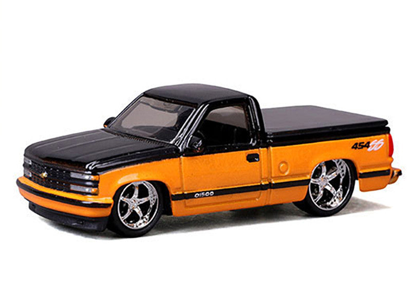 1993 Chevrolet 454 SS Pickup Truck Black and Orange Metallic "Maisto Design" Series 1/64 Diecast Model Car by Maisto