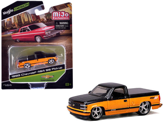 1993 Chevrolet 454 SS Pickup Truck Black and Orange Metallic "Maisto Design" Series 1/64 Diecast Model Car by Maisto