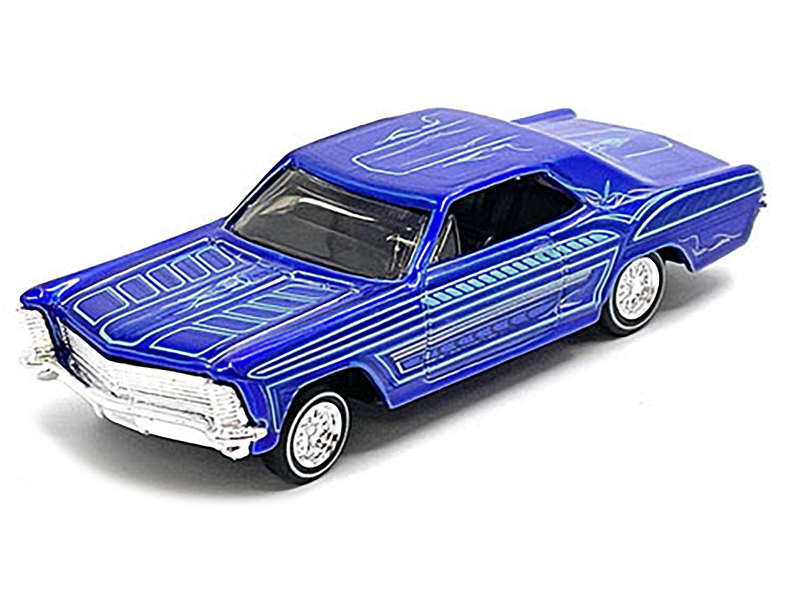 1965 Buick Riviera Candy Blue with Graphics "Lowriders" "Maisto Design" Series 1/64 Diecast Model Car by Maisto