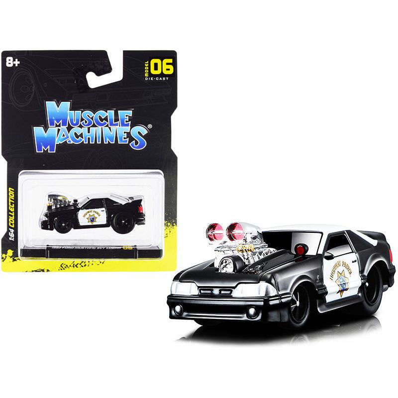 1993 Ford Mustang SVT Cobra CHP "California Highway Patrol" Black and White 1/64 Diecast Model Car by Muscle Machines