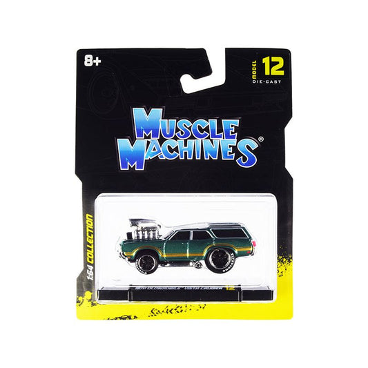 1970 Oldsmobile Vista Cruiser 442 Green Metallic with Gold Stripes 1/64 Diecast Model Car by Muscle Machines