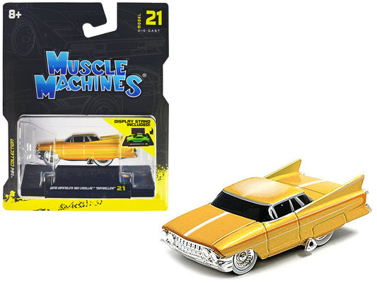 Gene Winfield’s 1961 Cadillac Maybelline Yellow Metallic with White Stripes 1/64 Diecast Model Car by Muscle Machines