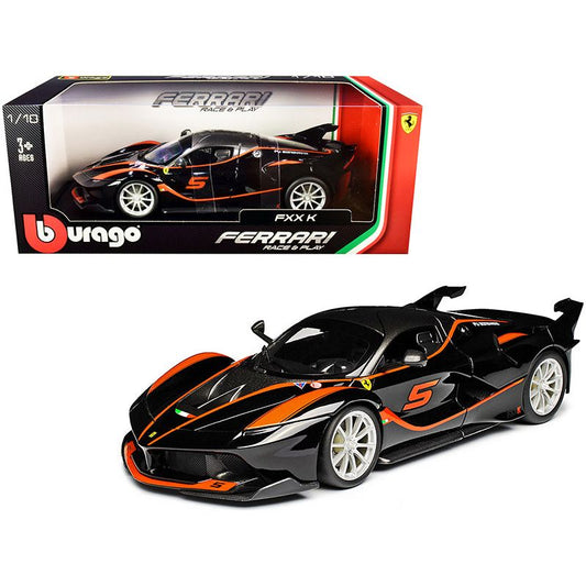 Ferrari FXX-K #5 Fu Songyang Black with Gray Top and Orange Stripes 1/18 Diecast Model Car by Bburago