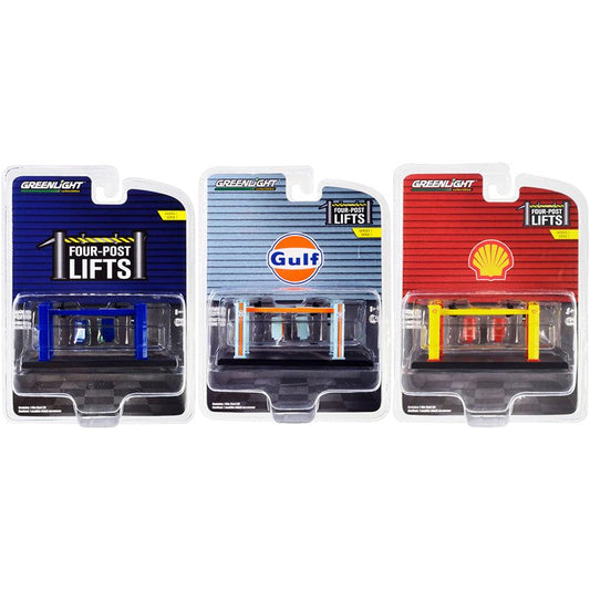 "Four-Post Lifts" Set of 3 pieces Series 1 1/64 Diecast Models by Greenlight