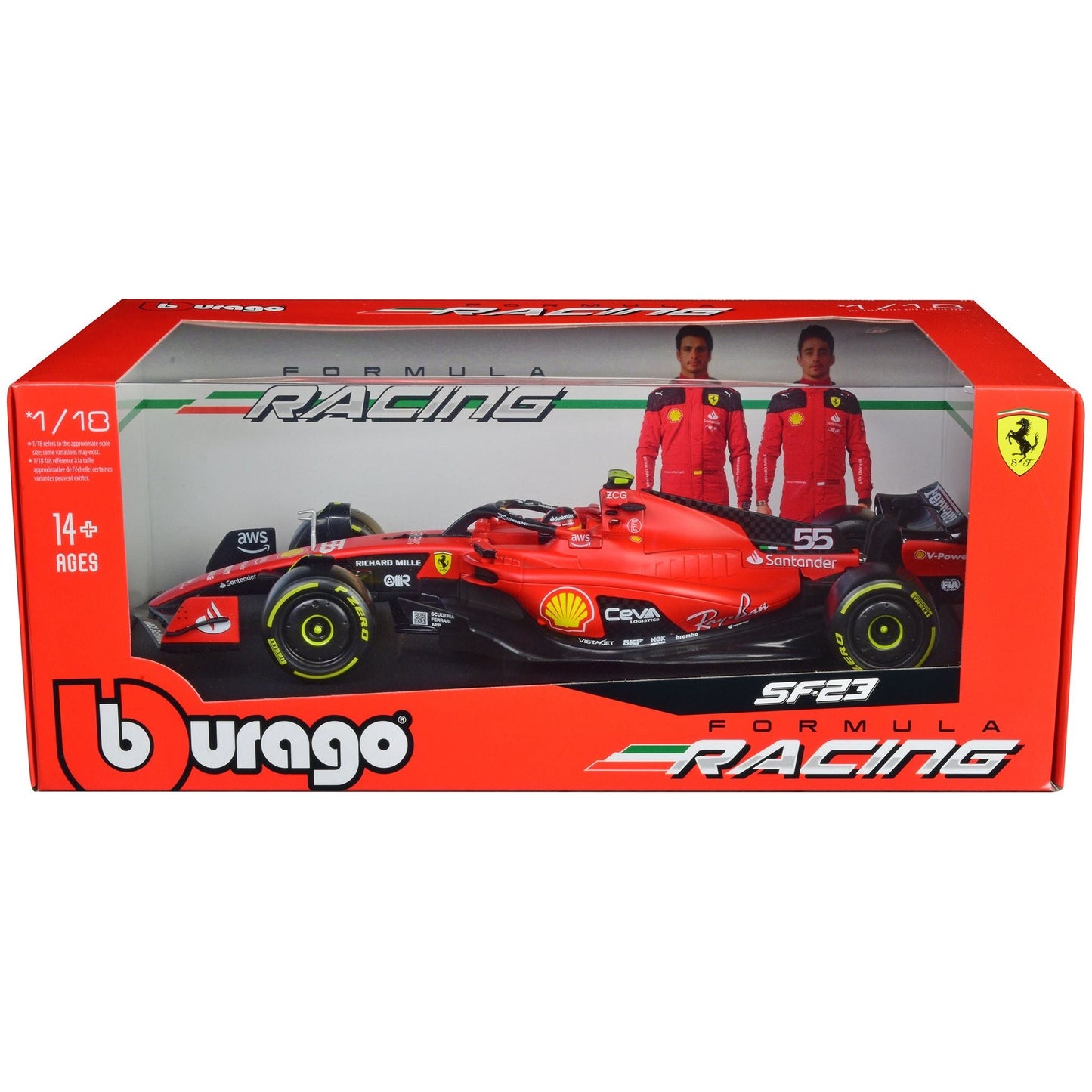 Ferrari SF-23 #55 Carlos Sainz Formula One F1 World Championship (2023) "Formula Racing" Series 1/18 Diecast Model Car by Bburago