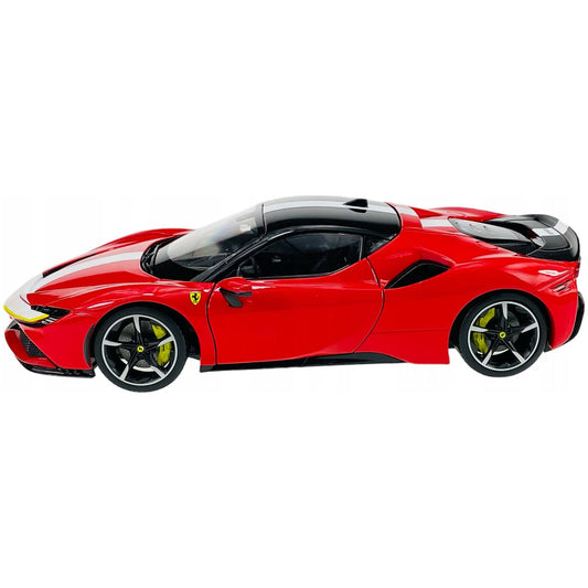 Ferrari SF90 Stradale Assetto Fiorano Red with White Stripes "Signature Series" 1/18 Diecast Model Car by Bburago