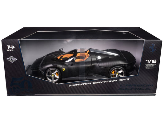 Ferrari Daytona SP3 Carbon Fiber "Carbon Series - Bburago 50th Anniversary" 1/18 Diecast Model Car by Bburago