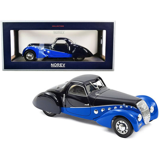 1937 Peugeot 302 Darl Mat Coupe Dark Blue and Blue 1/18 Diecast Model Car by Norev