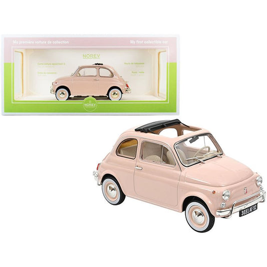 1968 Fiat 500L Pink with Special BIRTH Packaging "My First Collectible Car" 1/18 Diecast Model Car by Norev