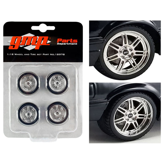 Custom SVT 7-Spoke Wheel & Tire Set of 4 pieces from "1990 Ford Mustang 5.0 Custom" 1/18 Scale Model by GMP