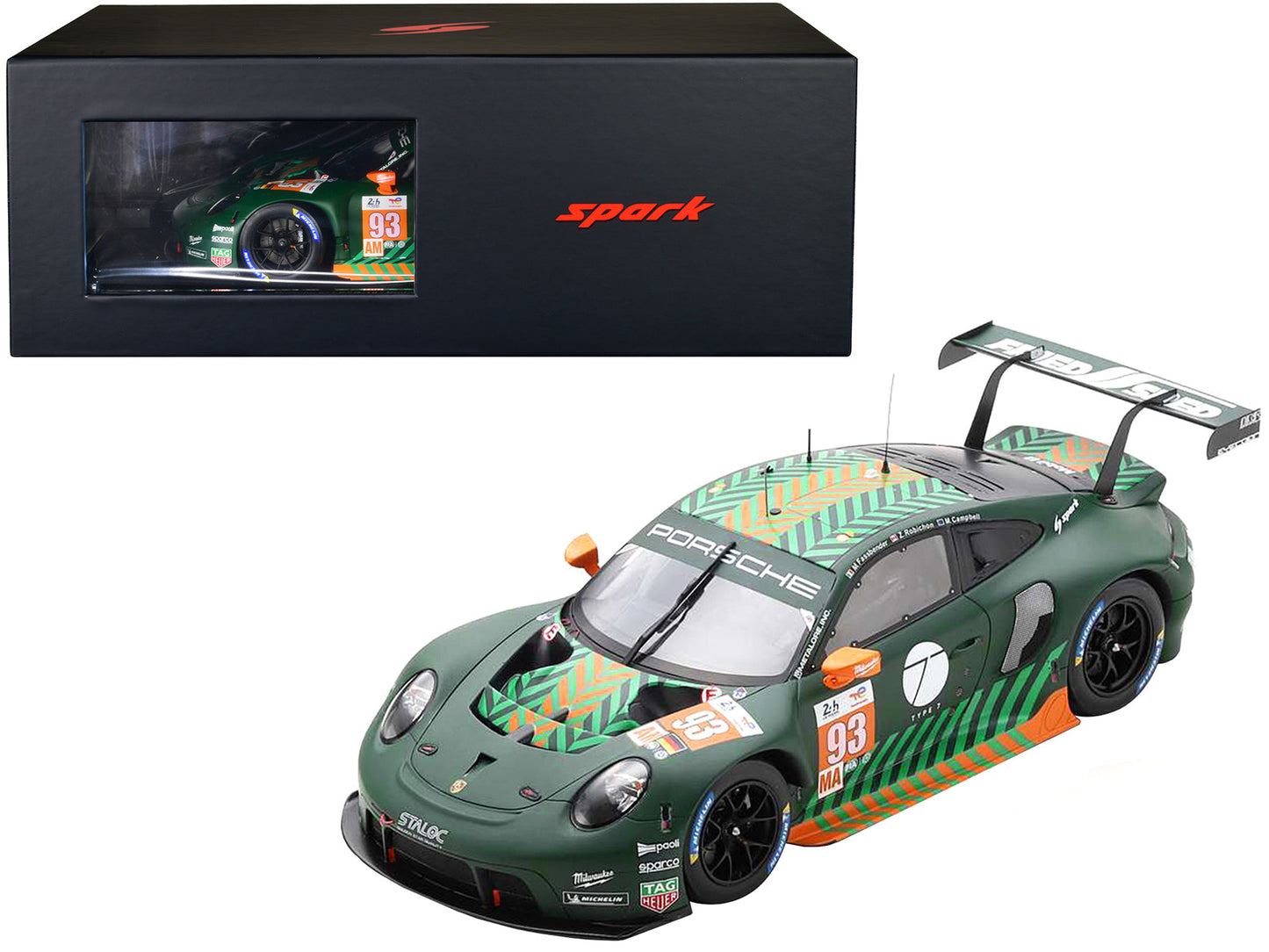 Porsche 911 RSR-19 #93 Michael Fassbender - Matt Campbell - Zacharie Robichon "Proton Competition" GTE Am "24 Hours of Le Mans" (2022) with Acrylic Display Case 1/18 Model Car by Spark