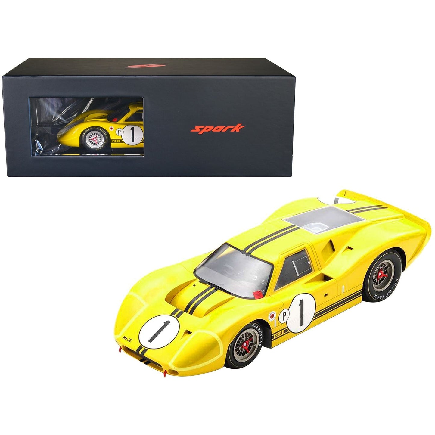 Ford GT40 Mk IV #1 Mario Andretti - Bruce McLaren Winner "Sebring 12 Hours" (1967) with Acrylic Display Case 1/18 Model Car by Spark