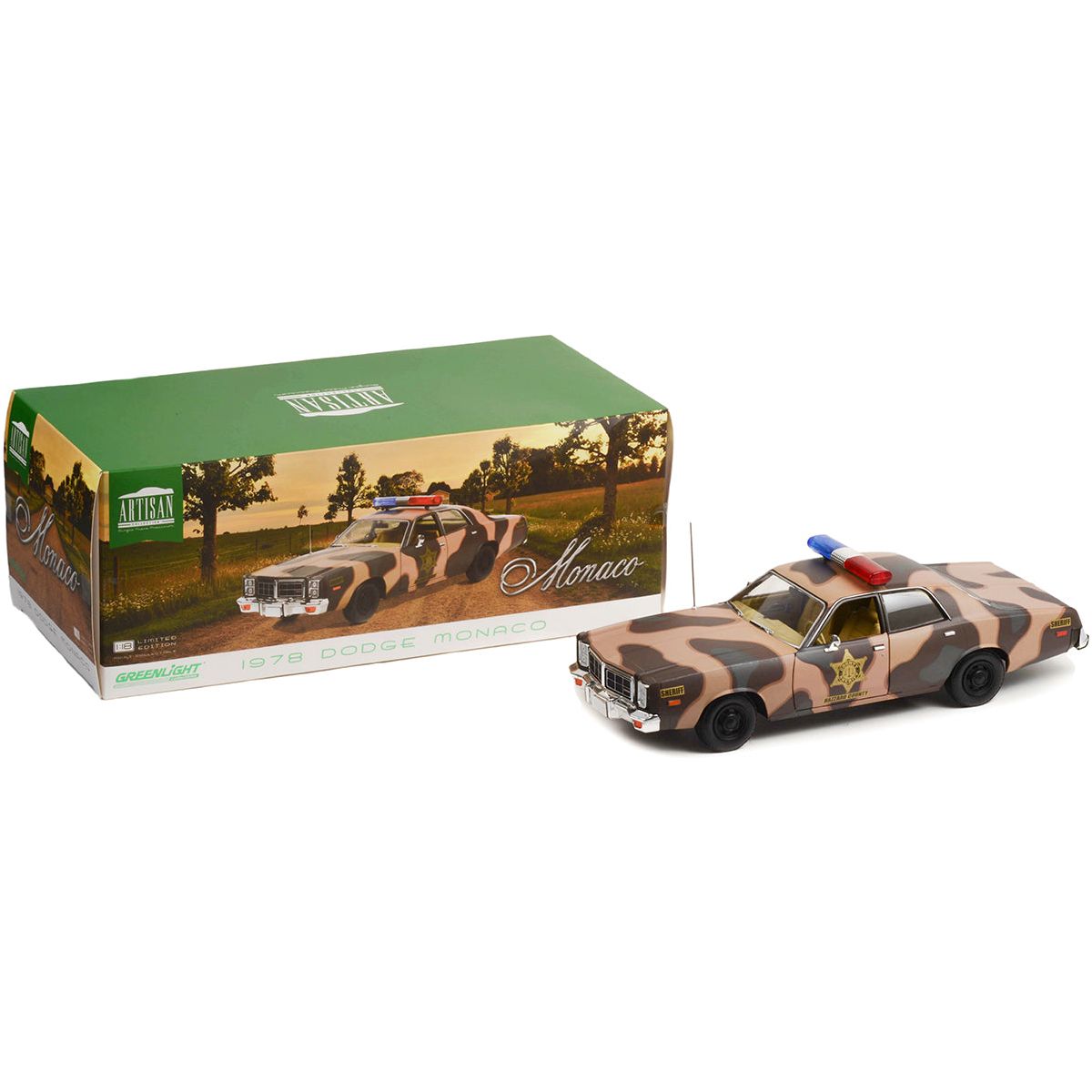 1978 Dodge Monaco Brown Camouflage "Hazzard County Sheriff" 1/18 Diecast Model Car by Greenlight