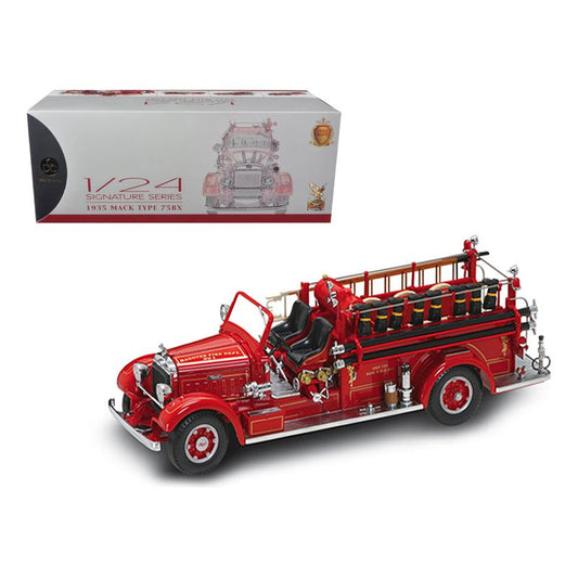 1935 Mack Type 75BX Fire Engine Truck Red with Accessories 1/24 Diecast Model by Road Signature