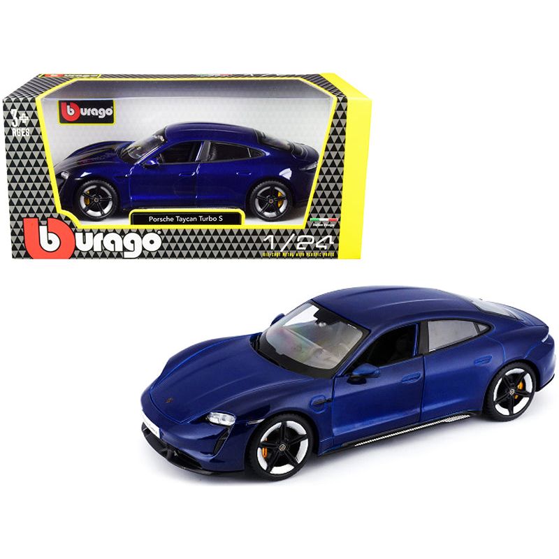 Porsche Taycan Turbo S Blue Metallic 1/24 Diecast Model Car by Bburago