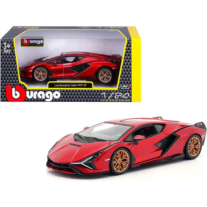 Lamborghini Sian FKP 37 Candy Red with Copper Wheels 1/24 Diecast Model Car by Bburago