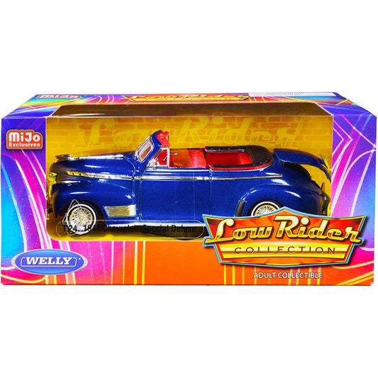 1941 Chevrolet Special Deluxe Convertible Candy Blue Metallic with Red Interior "Low Rider Collection" 1/24 Diecast Model Car by Welly