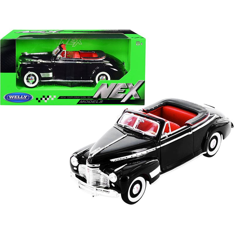 1941 Chevrolet Special Deluxe Convertible Black with Red Interior "NEX Models" 1/24 Diecast Model Car by Welly