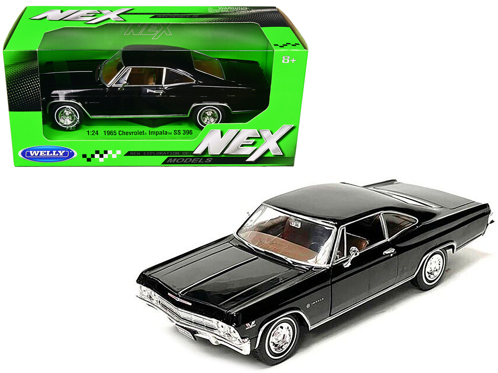 1965 Chevrolet Impala SS 396 Black with Brown Interior "NEX Models" 1/24 Diecast Model Car by Welly