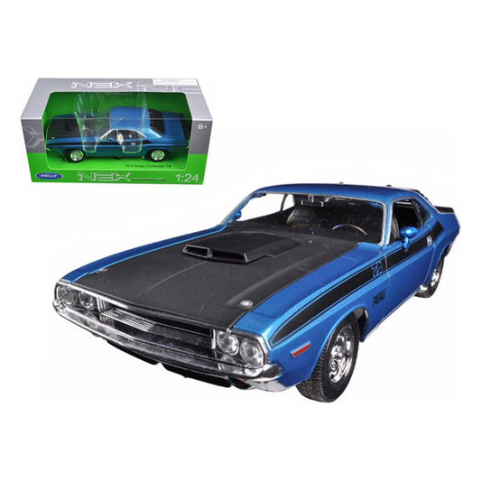 1970 Dodge Challenger T/A Blue Metallic with Black Hood and Black Stripes "NEX Models" 1/24 Diecast Model Car by Welly