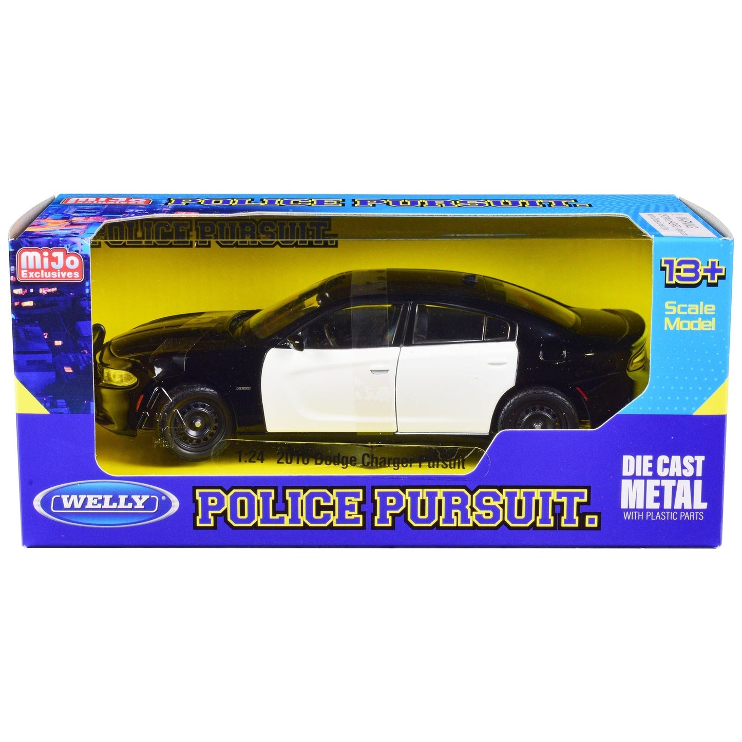 2016 Dodge Charger Pursuit Police Interceptor Black and White Unmarked "Police Pursuit" Series 1/24 Diecast Model Car by Welly